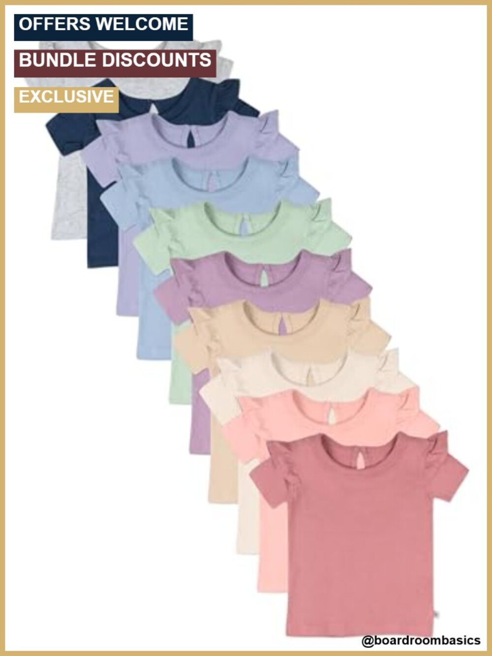 100% Organic Cotton Ruffle Short Sleeve T-Shirt 10-Pack Toddler Infant Girls